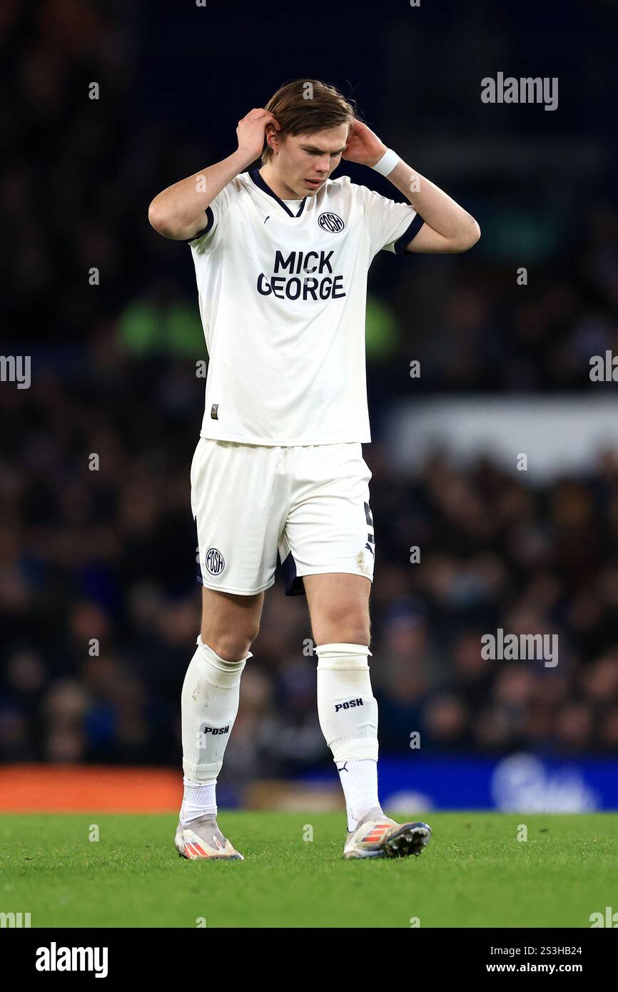 Liverpool, England, 9th January 2025. Oscar Wallin of Peterborough