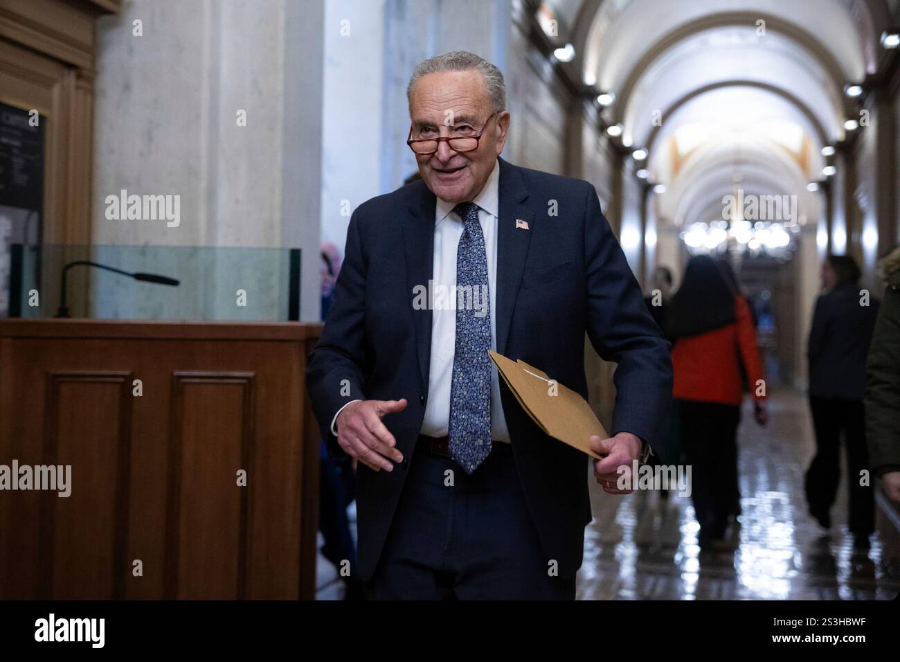 Senate Minority Leader Chuck Schumer (D-N.Y.) departs the U.S. Capitol ...