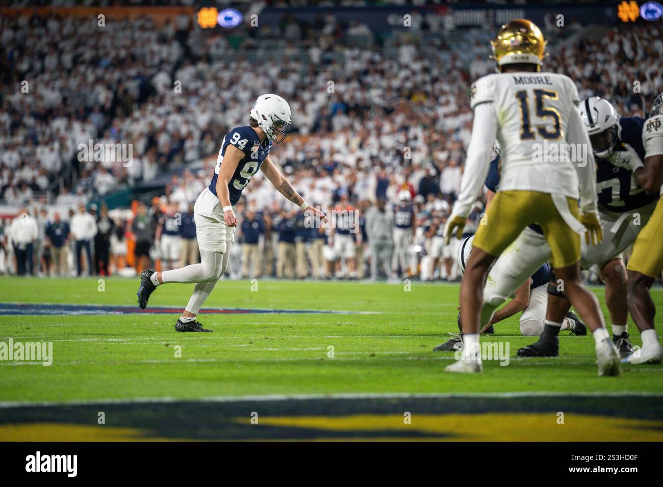 Penn State place kicker Ryan Barker (94) kicks a field goal during the