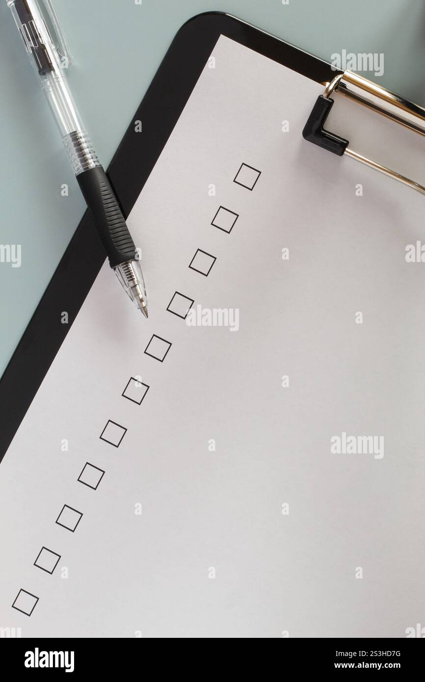 Checklist boxes close up on white paper, unchecked Stock Photo
