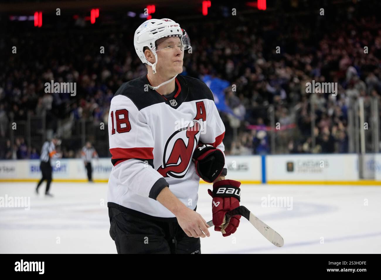 New Jersey Devils' Ondrej Palat (18) leaves the ice after an NHL hockey