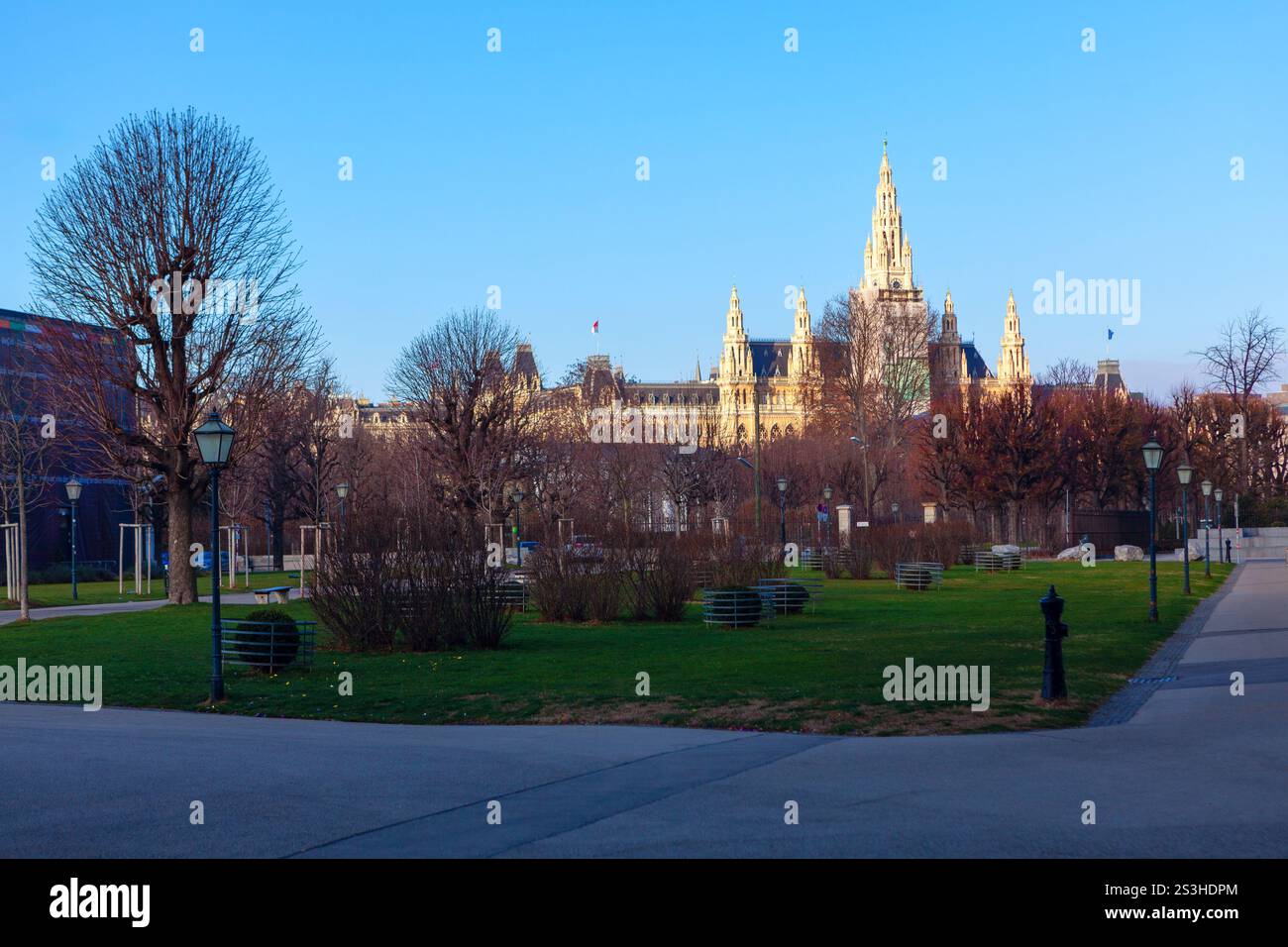 Vienna City Hall its towering Gothic architecture standing against blue ...
