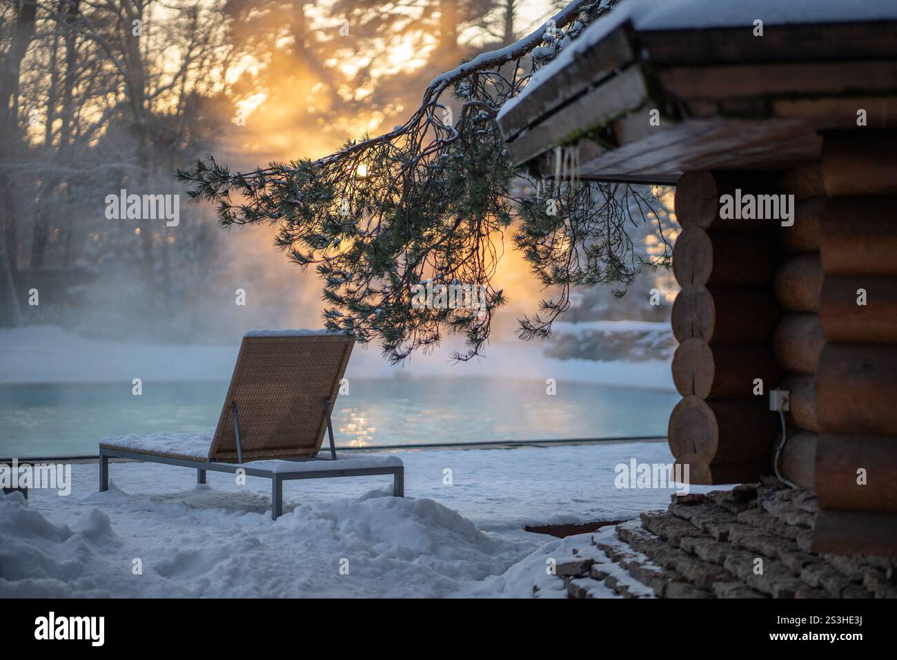 Russian Pool Model Open-air swimming pool with warm water, loungers and wooden Russian ...