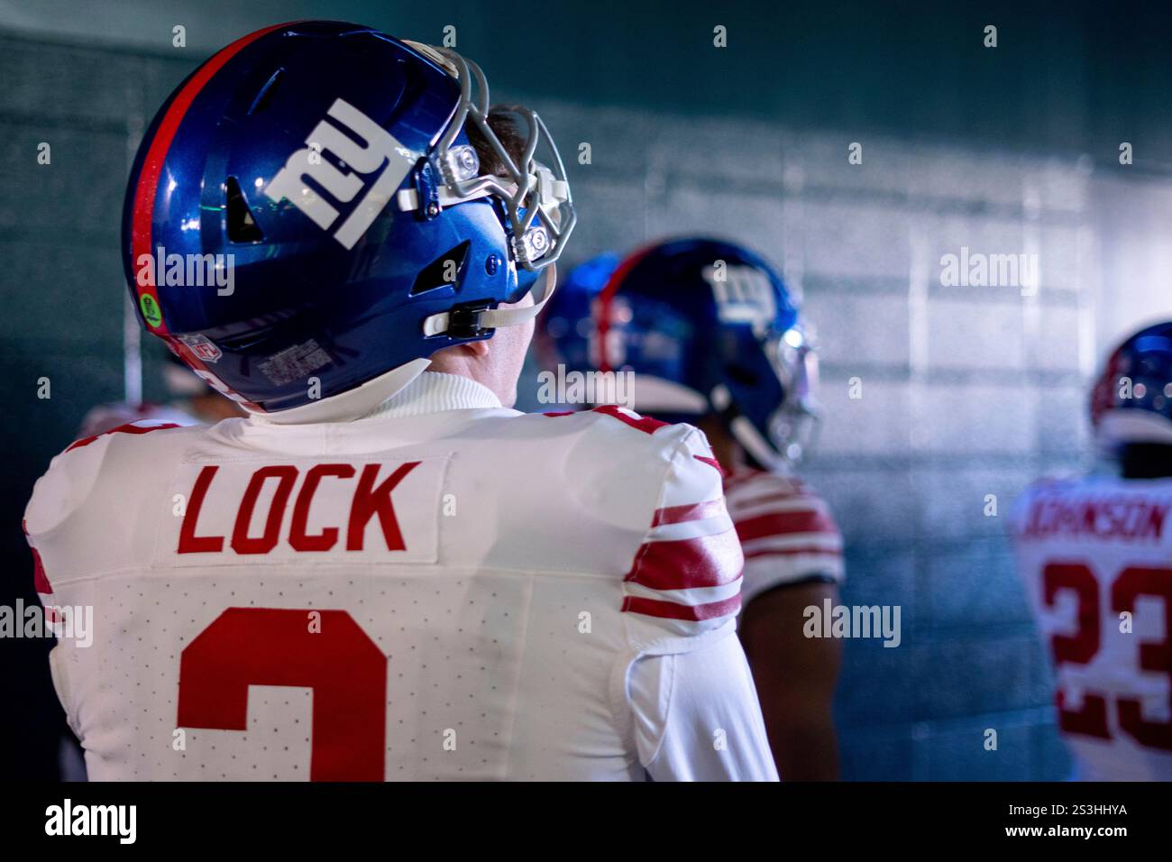 New York Giants quarterback Drew Lock (2) heads to the field prior to ...