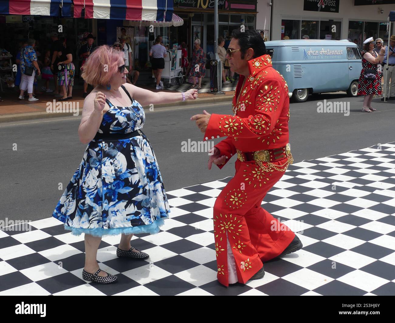 Elvis fans and lookalikes gather during the 2025 Parkes Elvis Festival