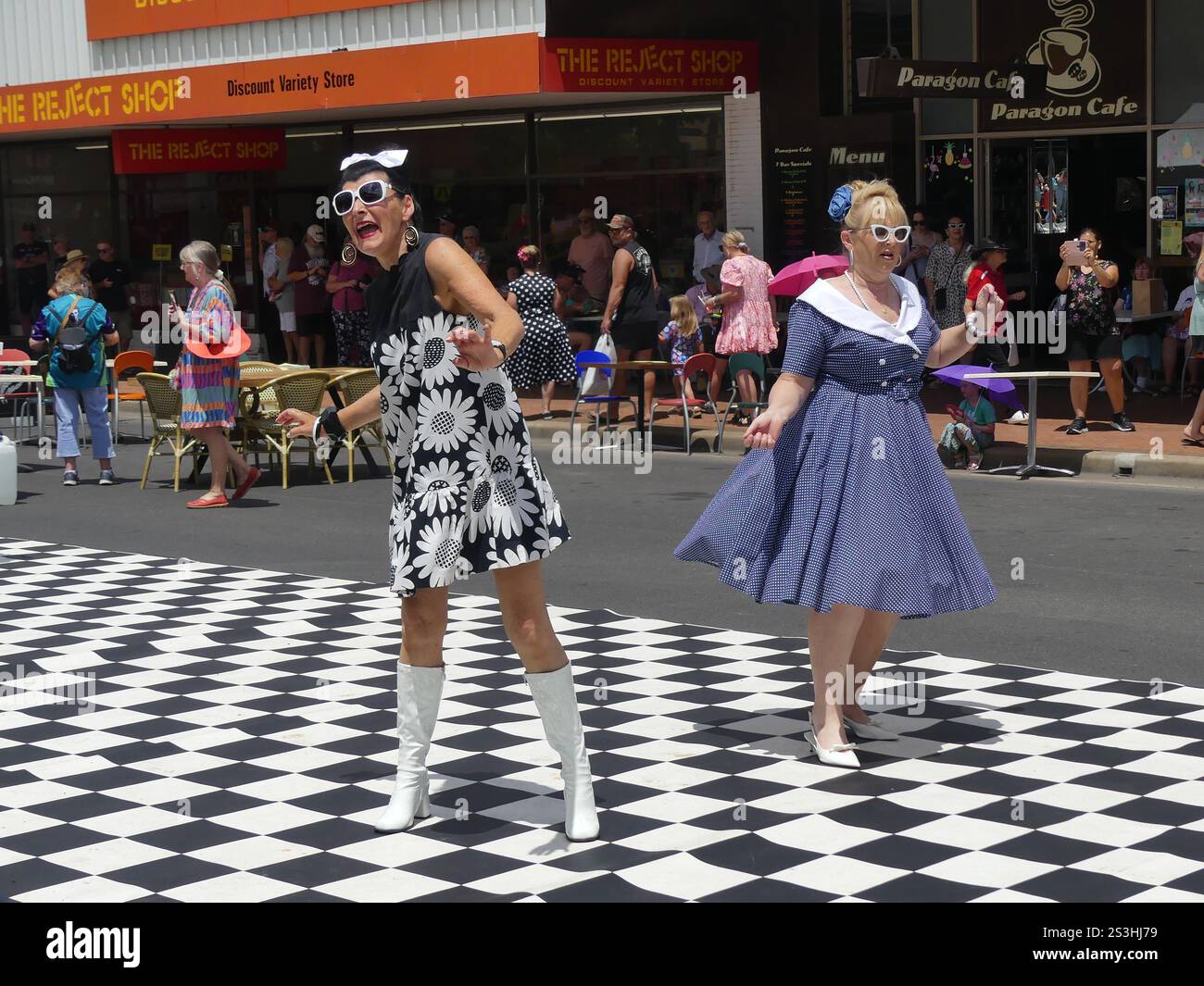 Elvis fans and lookalikes gather during the 2025 Parkes Elvis Festival