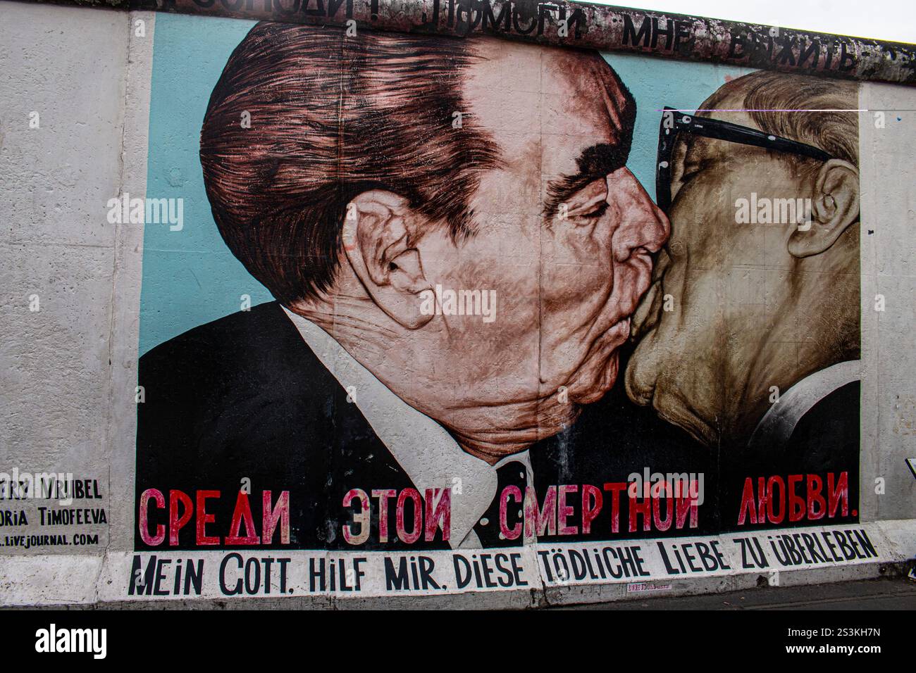 Berlin Germany 4th May 2023 Fraternal Kiss Is A Graffiti Painting berlin-germany-4th-may-2023-fraternal-kiss-is-a-graffiti-painting