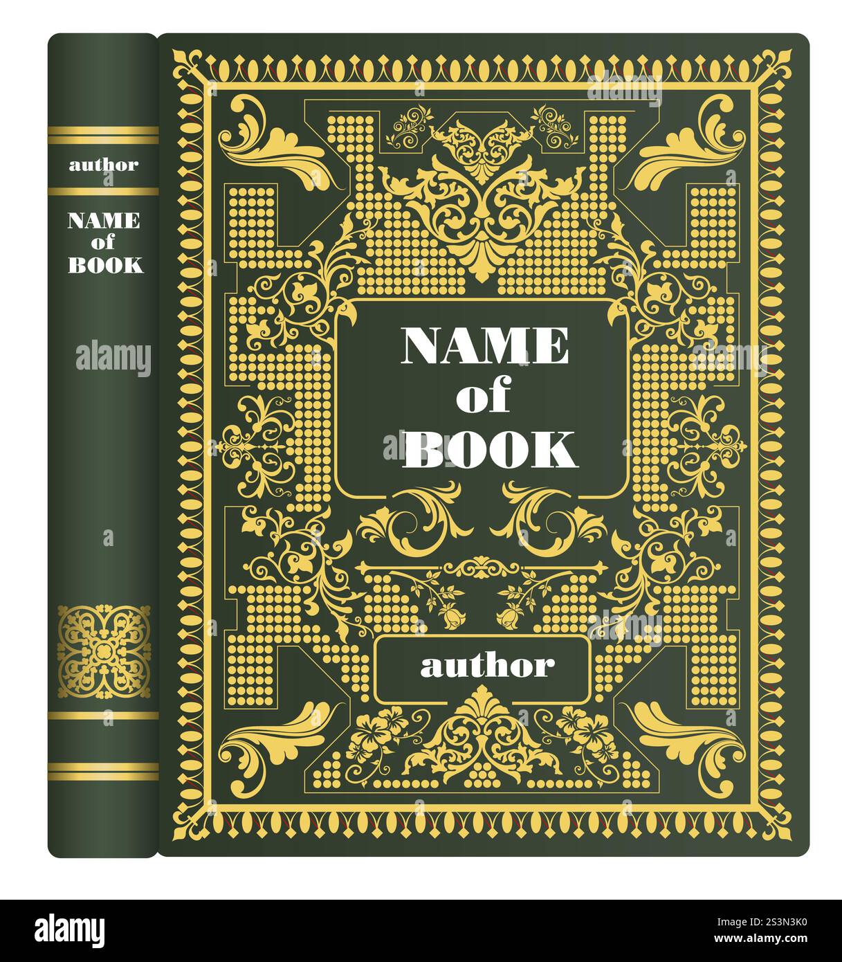 Old book cover design elements. 3d vector cover hand drawn illustration ...