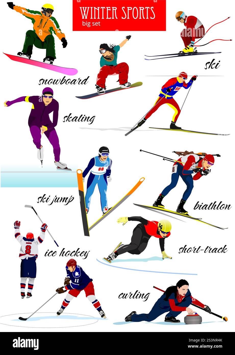 Big set of Winter sports. Vector 3d hand drawn illustration Stock ...