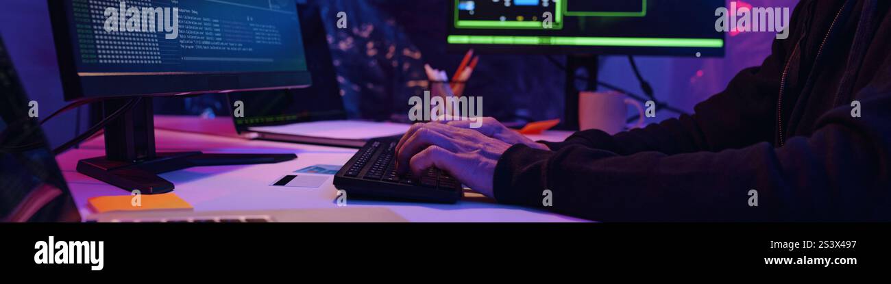 Hacker Working With Metadata On Computer Stock Photo