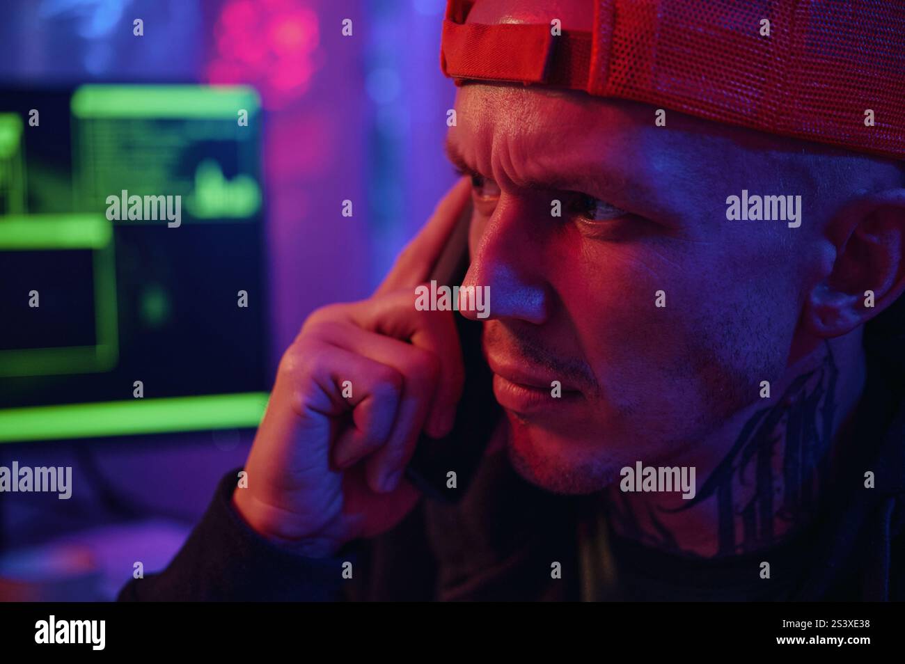 Developer Busy On The Phone Stock Photo