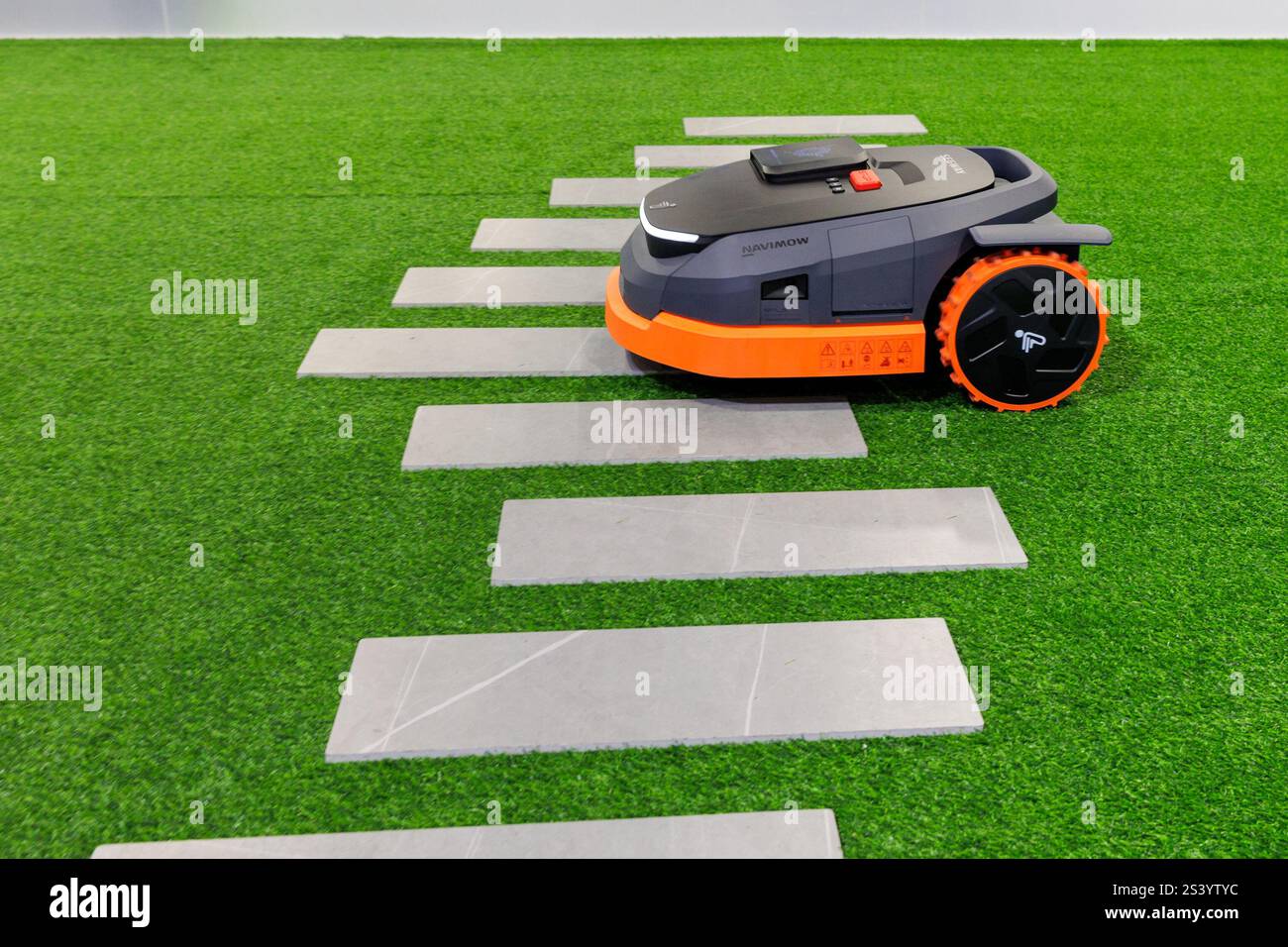 The Navimow robotic lawnmower, by Segway, on display at the Las Vegas ...