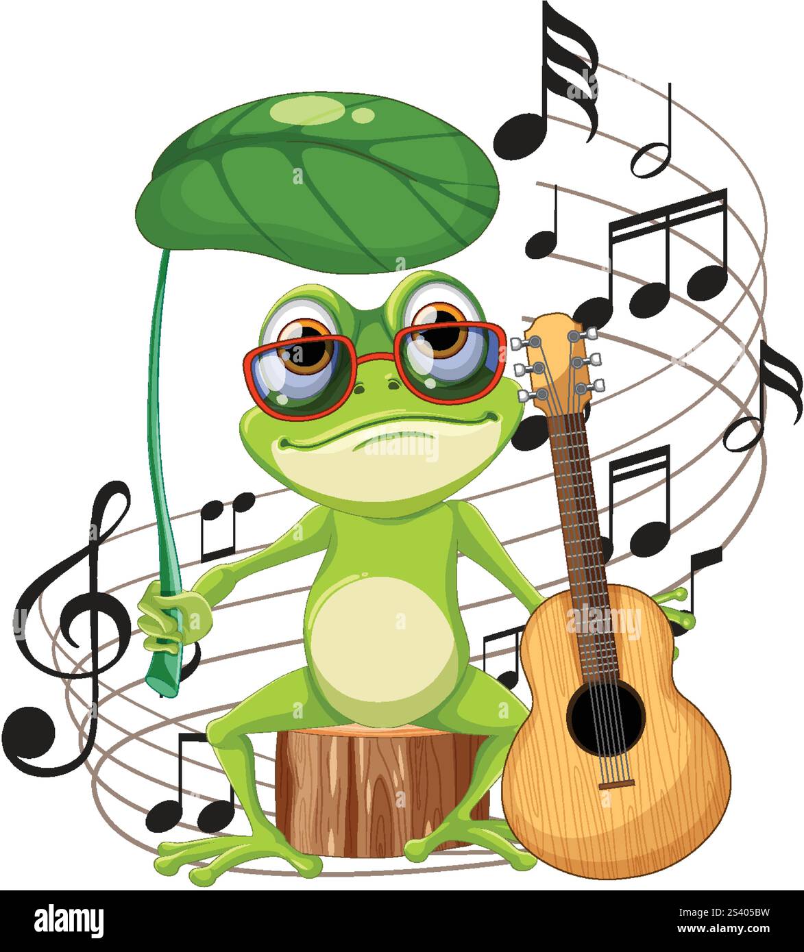 Frog holding leaf, surrounded by musical notes Stock Vector Image & Art ...