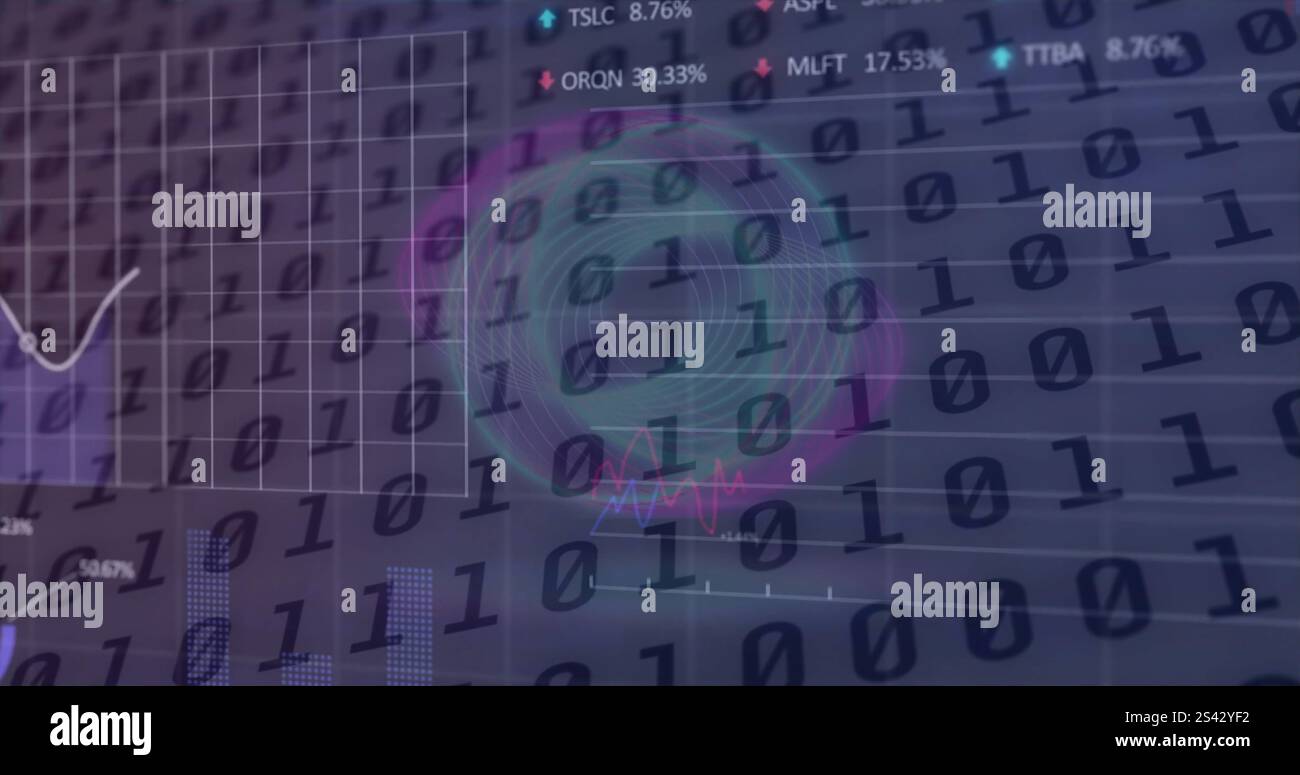 Image of financial data processing over binary coding Stock Photo