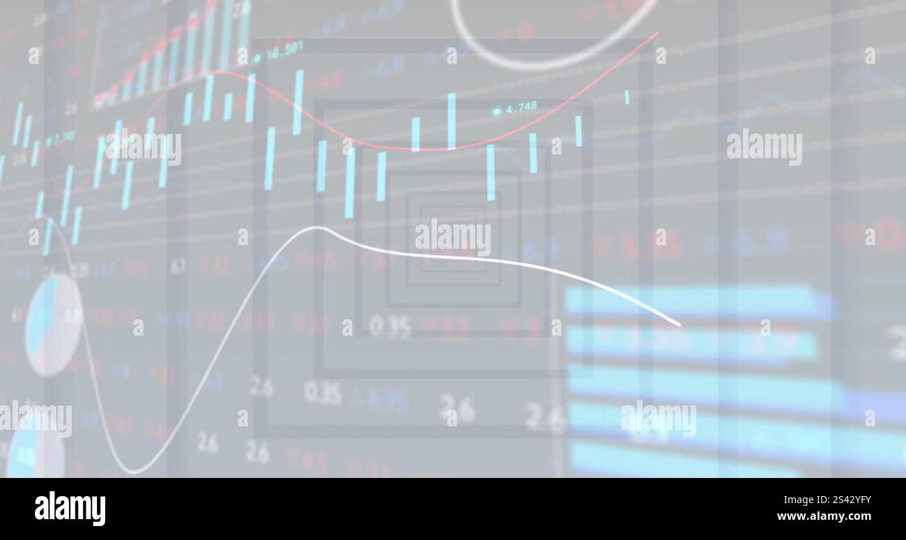 Image of statistics and data processing over squares background Stock Photo
