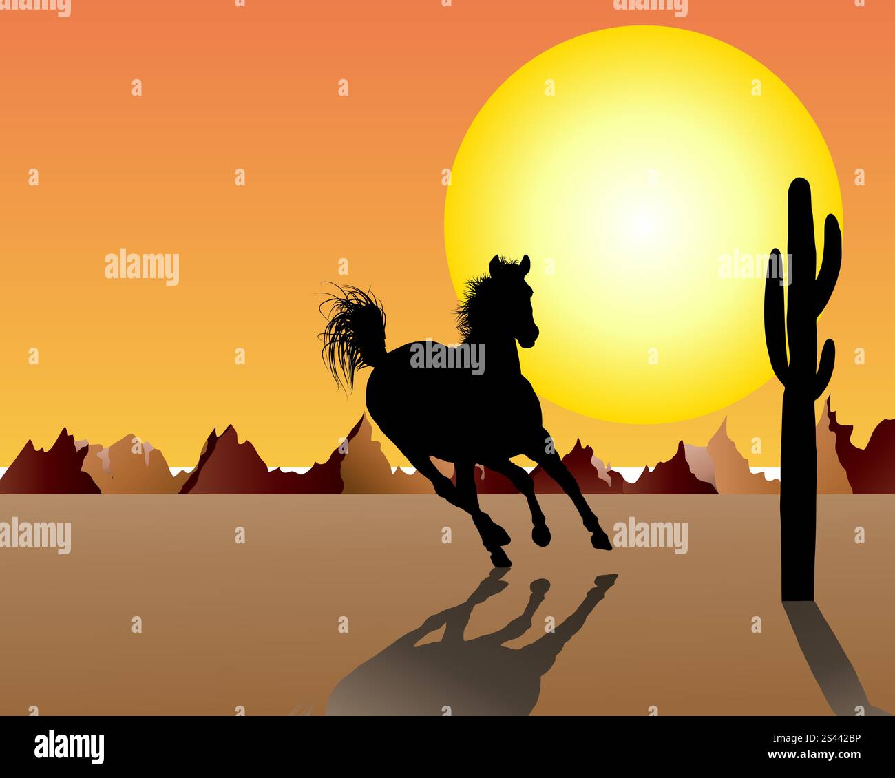 Horse silhouette on sunset background. Vector illustration Stock Vector ...