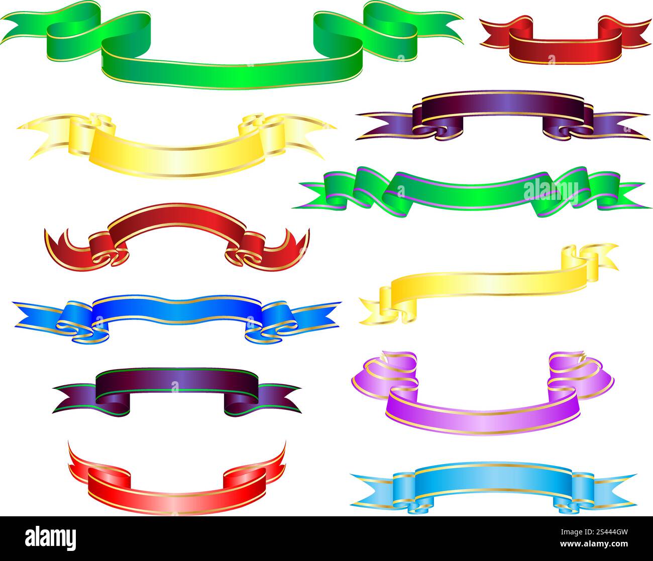 Set of different multicolor striped vector ribbons Stock Vector