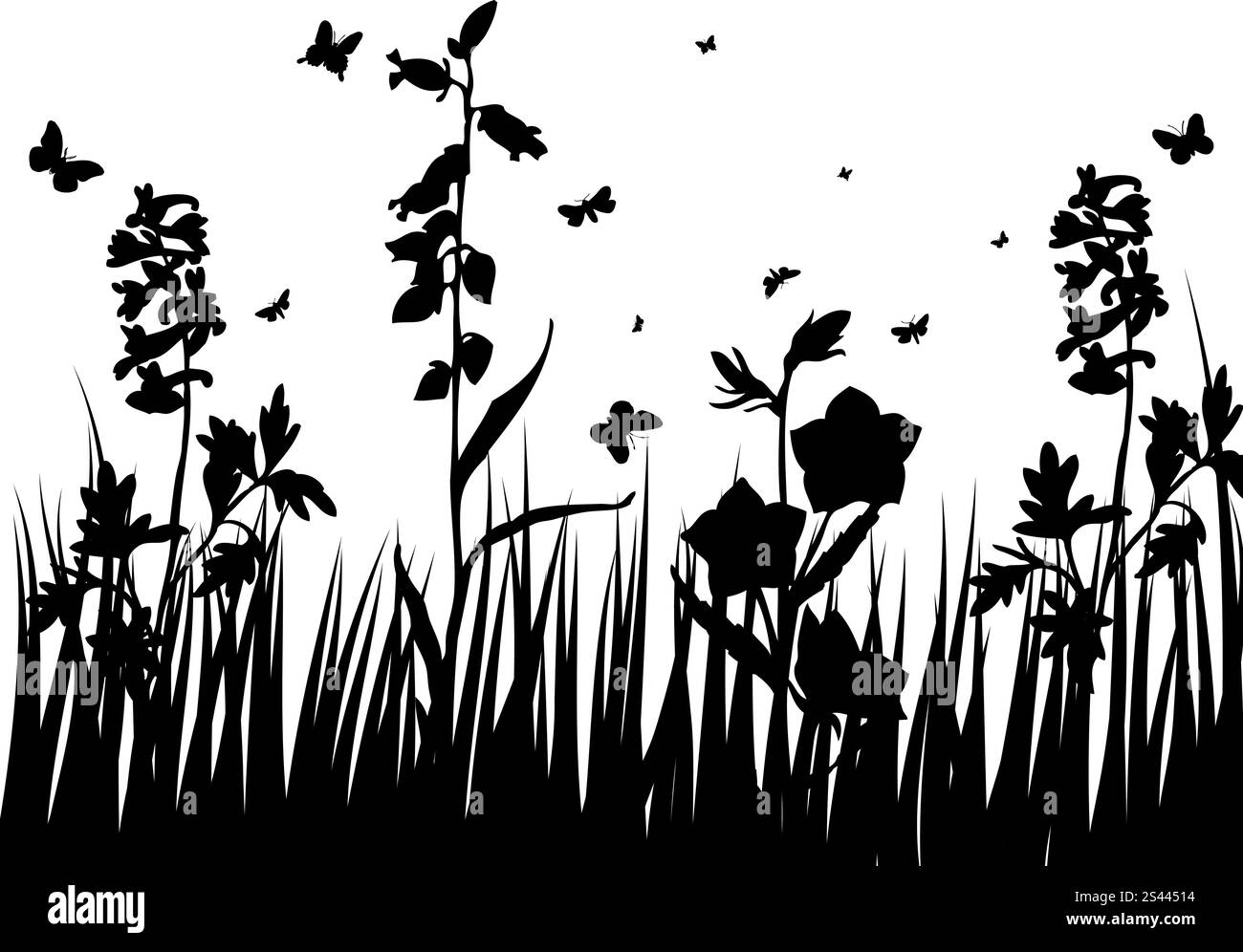 Vector grass silhouettes backgrounds with insects Stock Vector Image ...