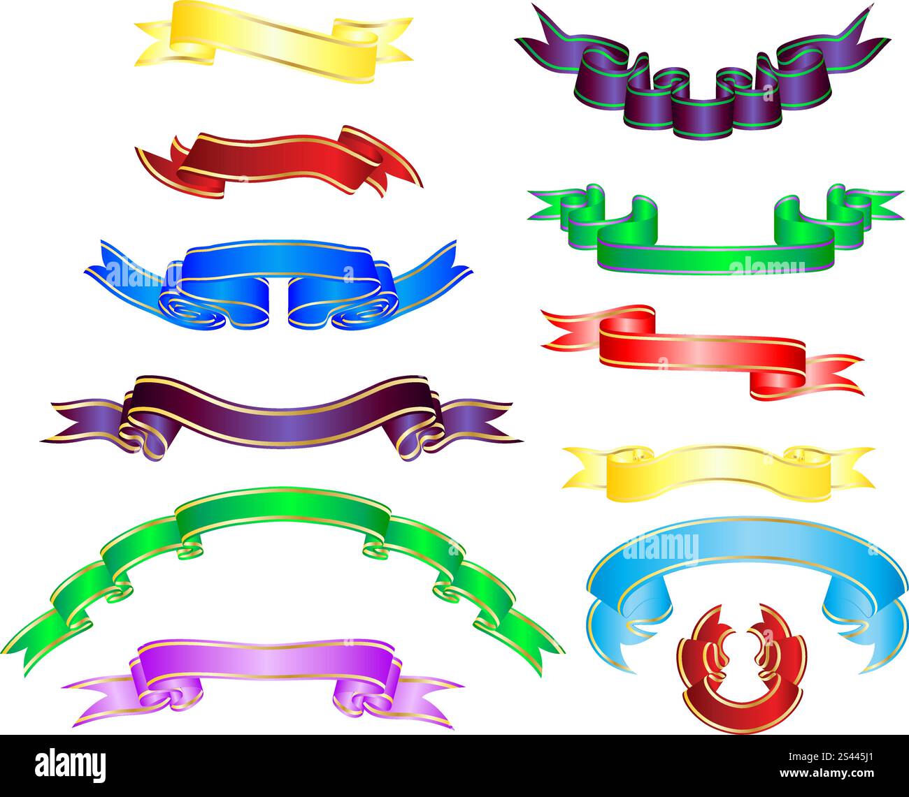 Set of different multicolor striped vector ribbons Stock Vector