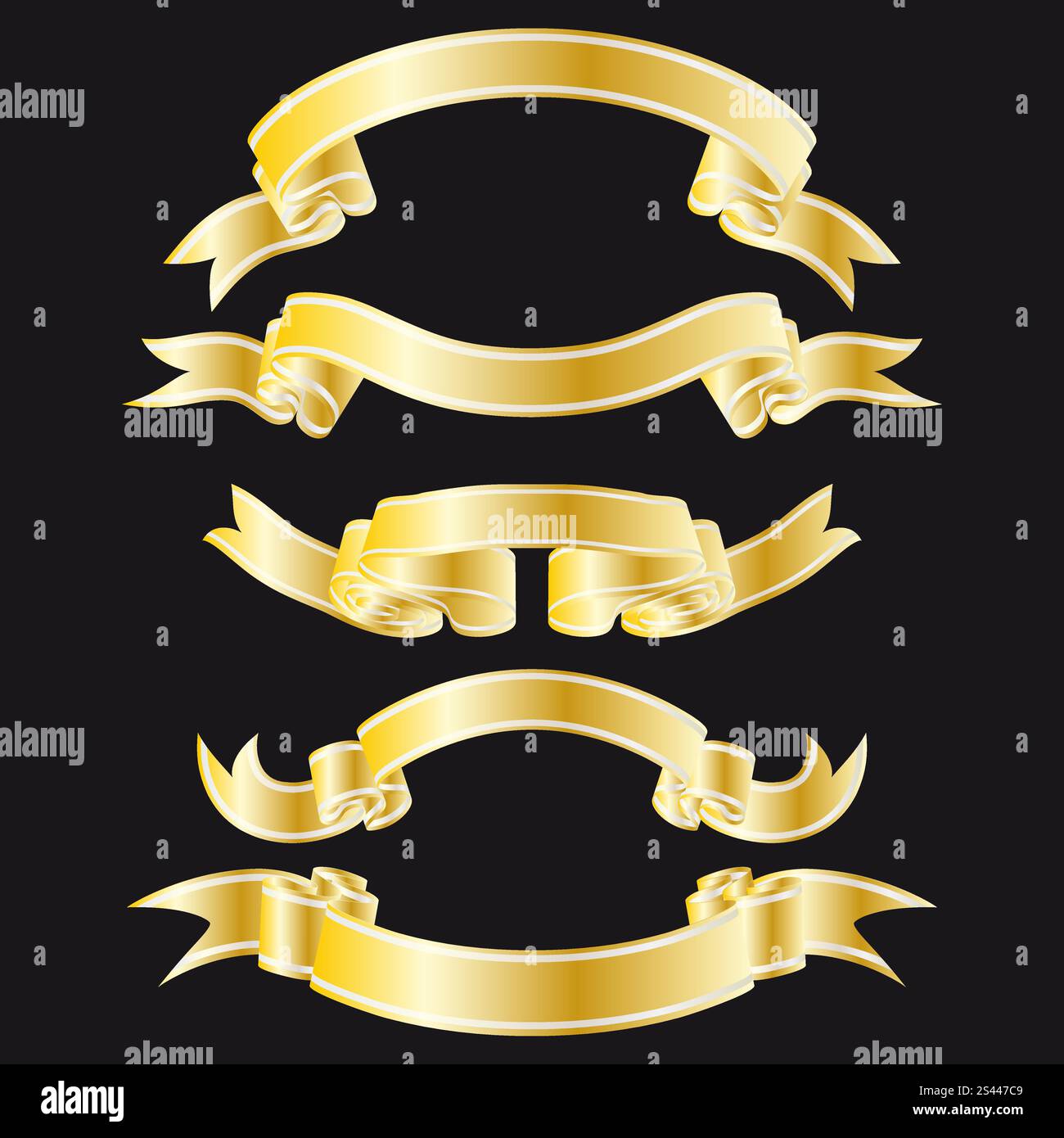 Set of golden striped ribbons on black background Stock Vector Image ...