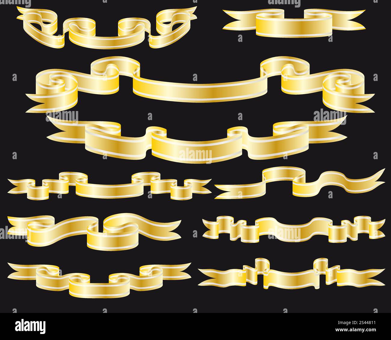 Set of golden striped ribbons on black background Stock Vector Image ...