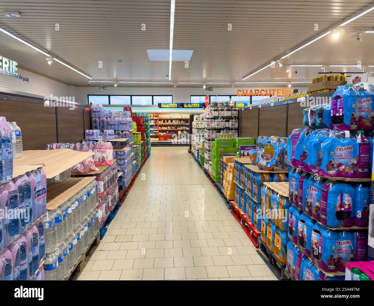 Aisles filled with colorful packaging of