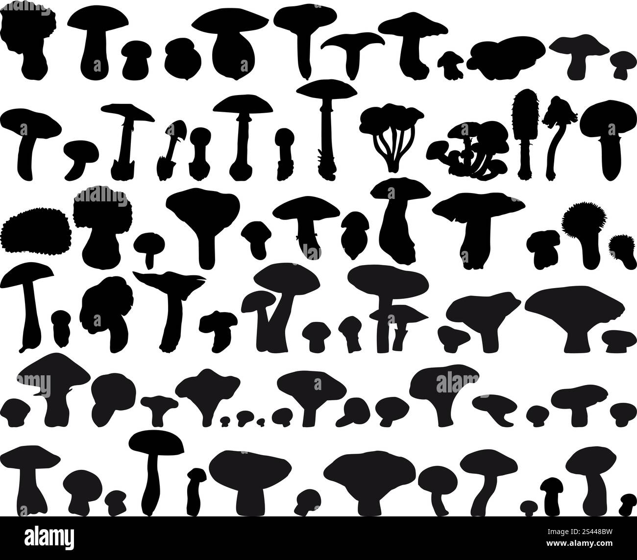 Big collection of different vector fungus silhouettes Stock Vector
