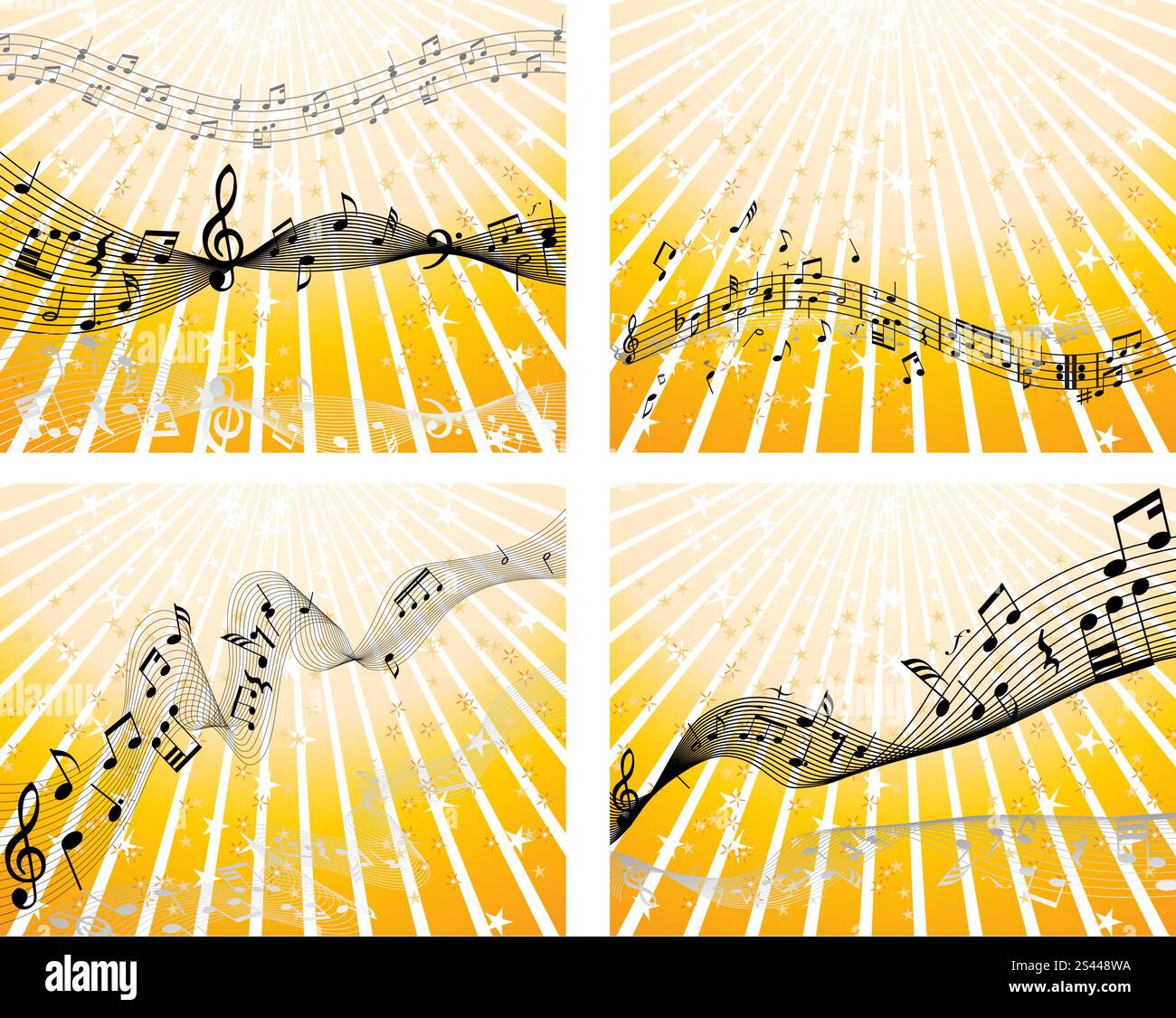 Set of four vector musical notes staff Stock Vector