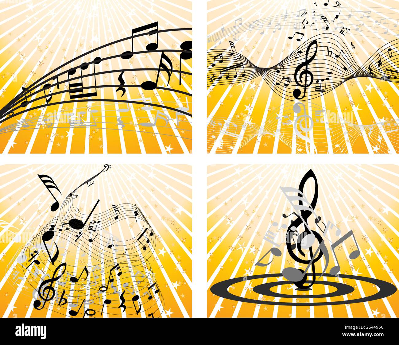 Set of four vector musical notes staff Stock Vector
