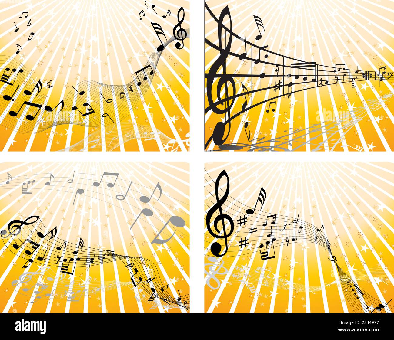 Set of four vector musical notes staff Stock Vector