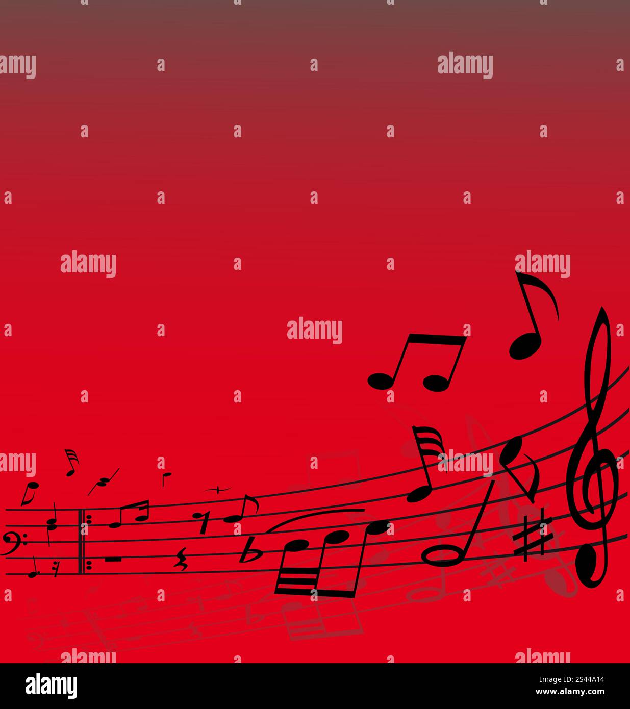Abstract music background with different notes and lines Stock Vector