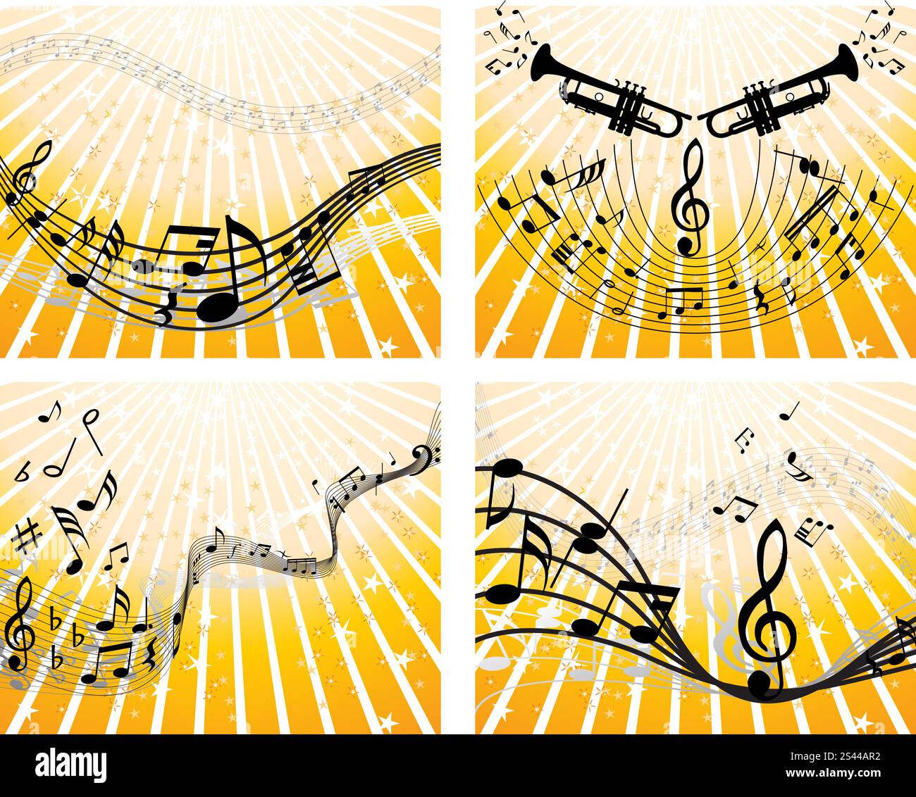 Set of four vector musical notes staff Stock Vector