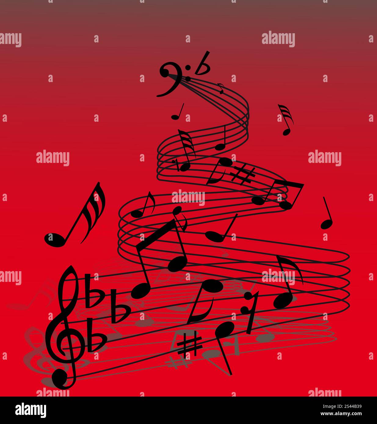 Abstract music background with different notes and lines Stock Vector