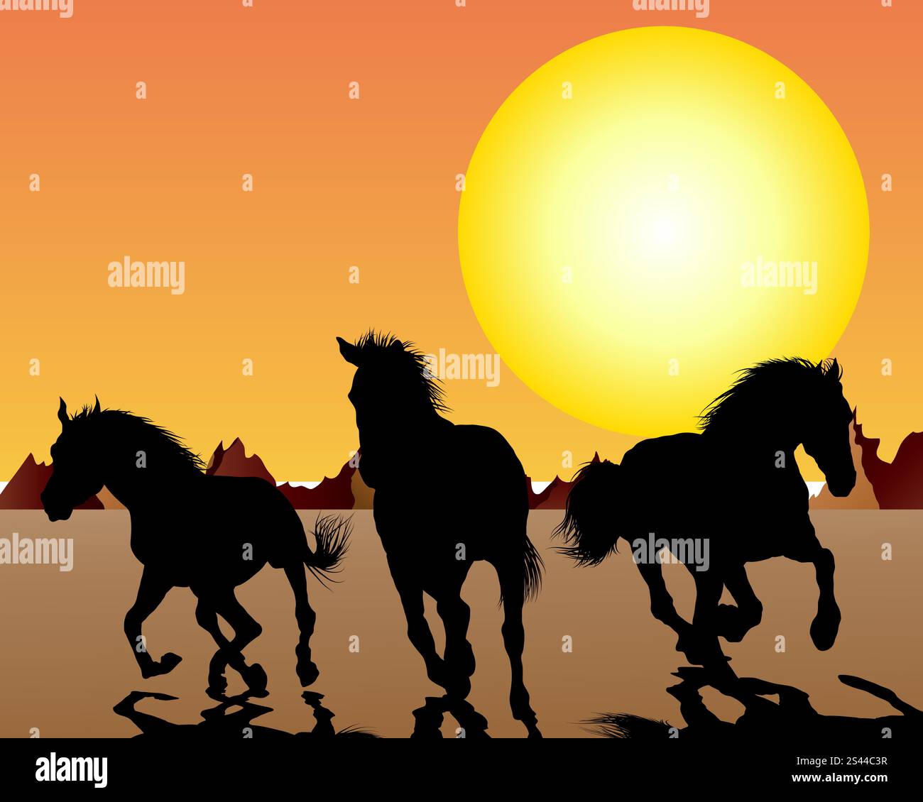 Horse silhouette on sunset background. Vector illustration Stock Vector ...