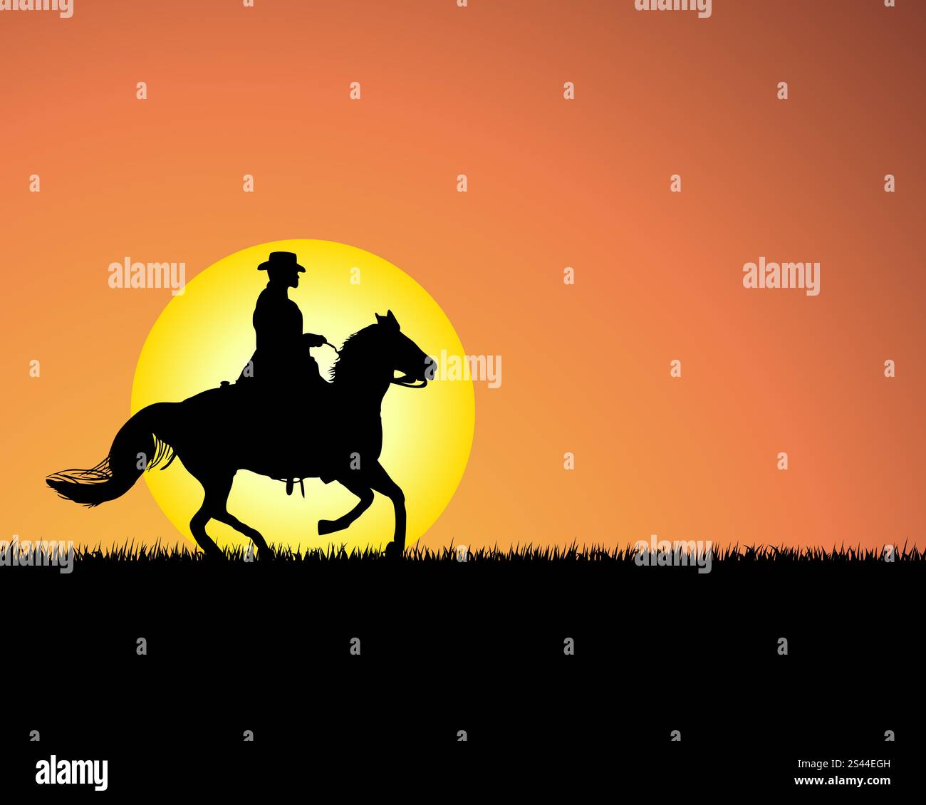 Horse silhouette on sunset background. Vector illustration Stock Vector ...