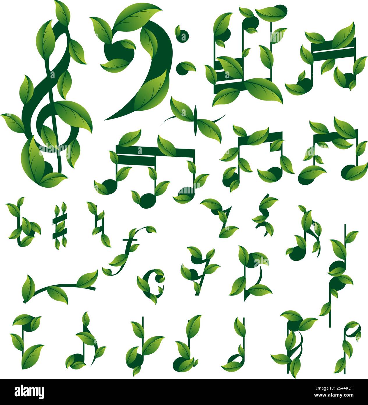 Set of floral musical notes Stock Vector