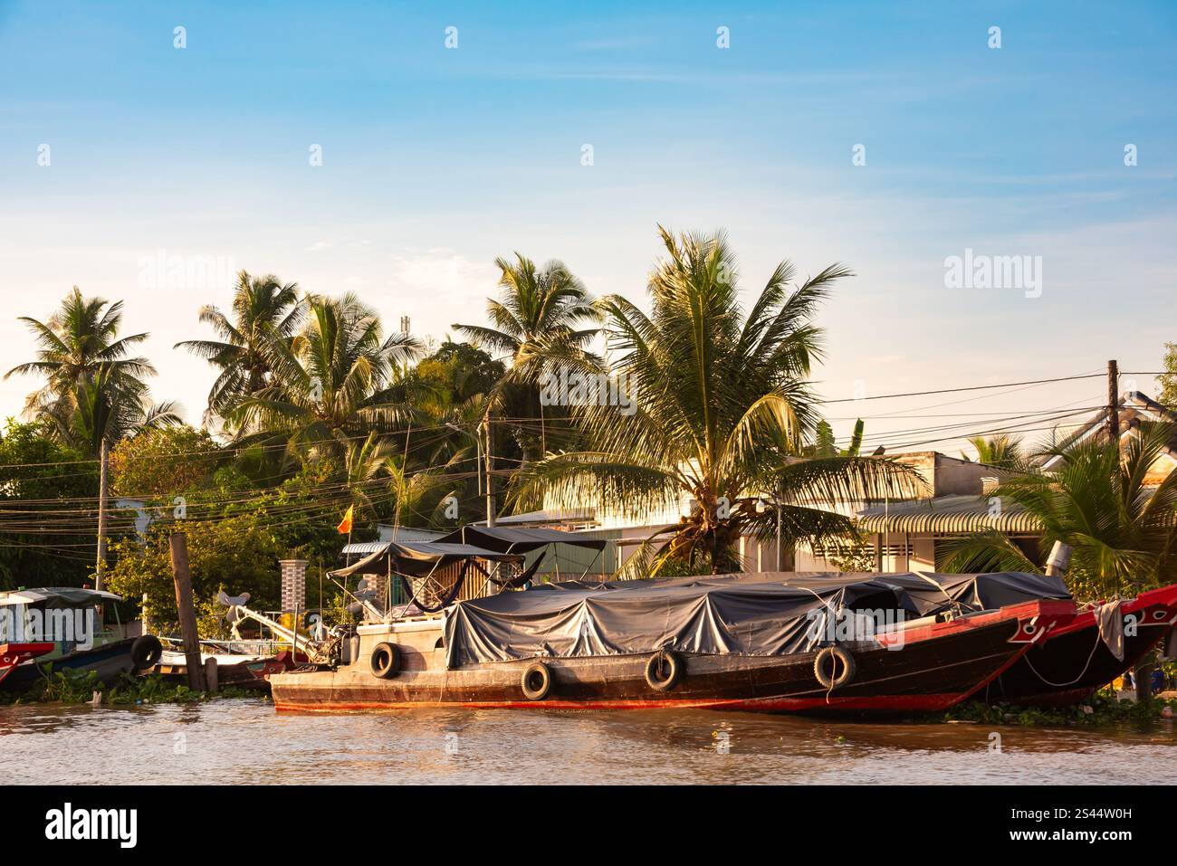 Traditional wooden boats on Mekong river, Vietnam Stock Photo - Alamy