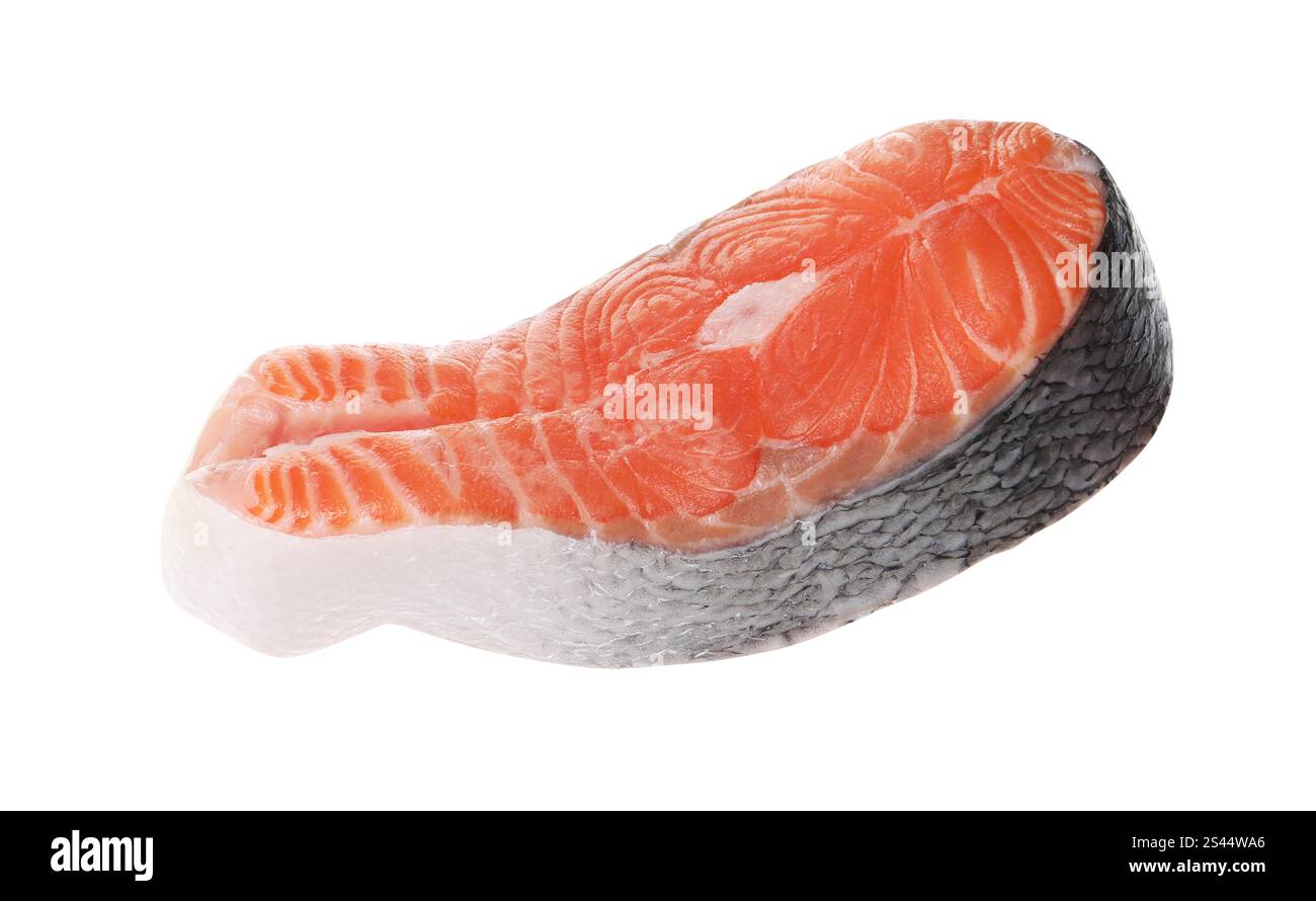 Steak of fresh raw salmon isolated on white Stock Photo - Alamy