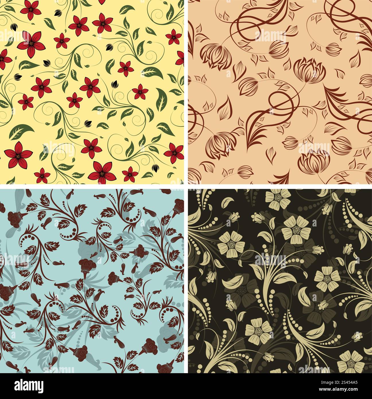 Seamless vector floral backgrounds set. For easy making seamless ...