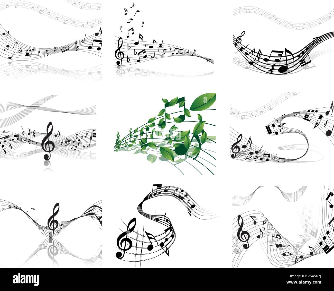 Vector musical notes staff backgrounds set for design use Stock Vector