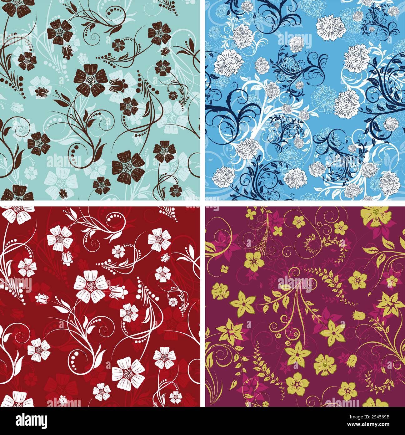 Patterned Background Easy Seamless vector floral backgrounds set. For easy making seamless ...