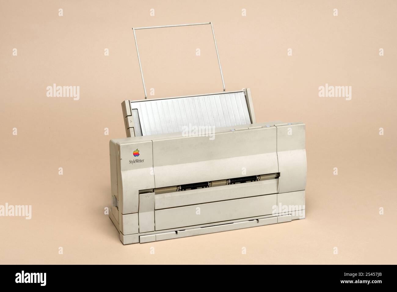 Pavia, Lombardy, Italy - November 2, 2024: Apple inkjet printer StileWriter, from 1991. Speed: 1 page per minute. First Apple inkjet. Shown at Ctrl+Al Stock Photo