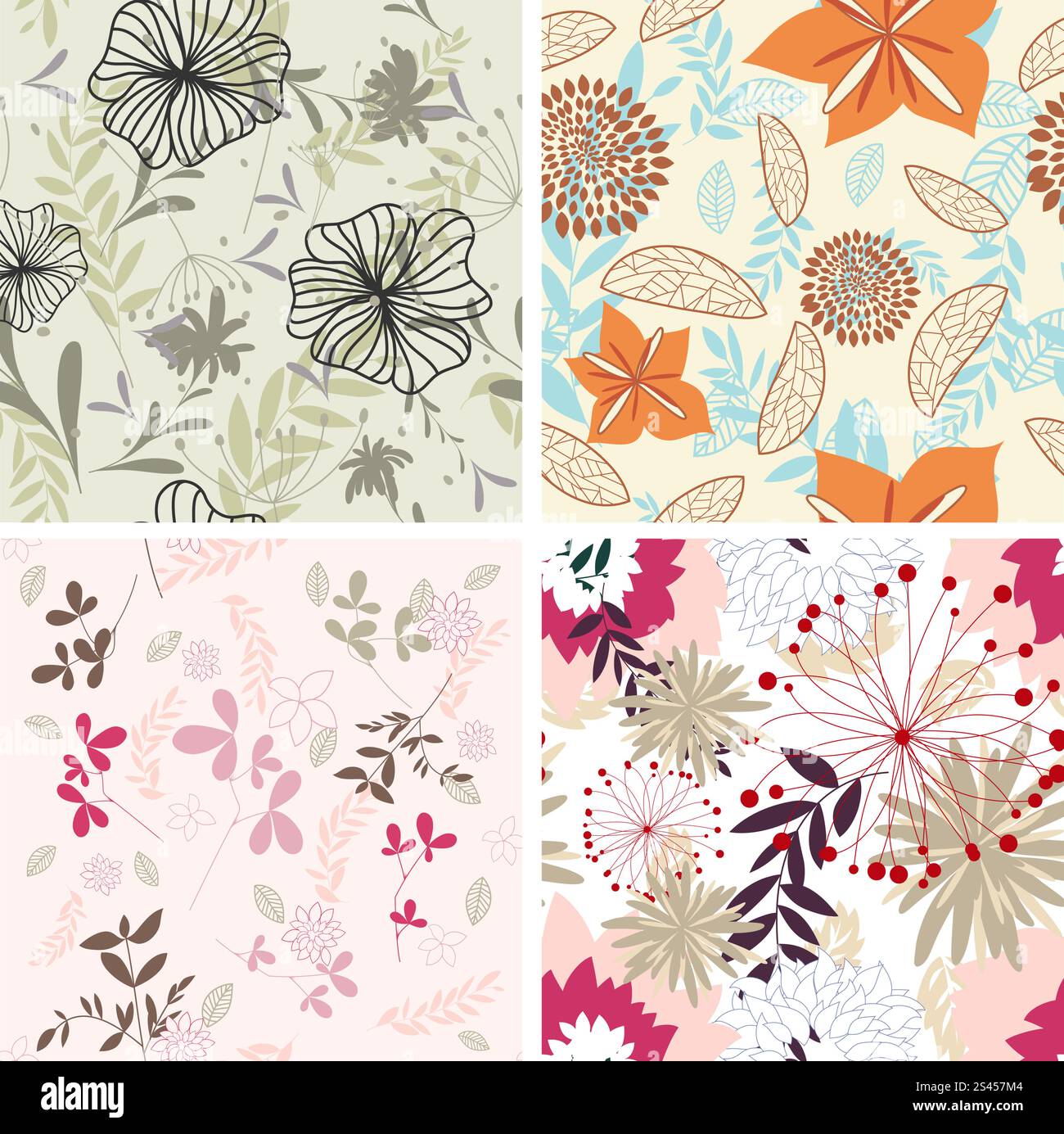 Seamless vector floral backgrounds set. For easy making seamless ...