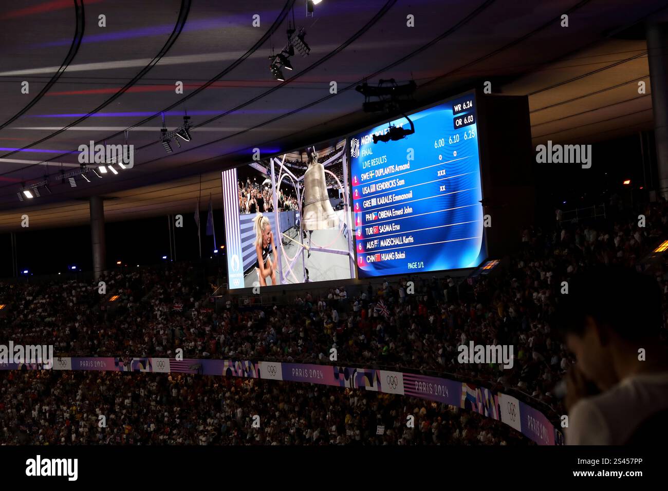 General views of the Paris 2024 Olympics taken from a fans perspective including Keely Hodgkinson's gold medal 800 metres win, Paris, France, Europe. Stock Photo