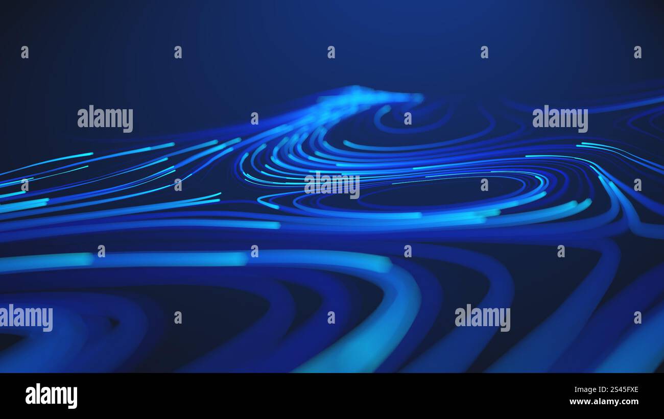Abstract futuristic data flow visualization with glowing blue curved ...