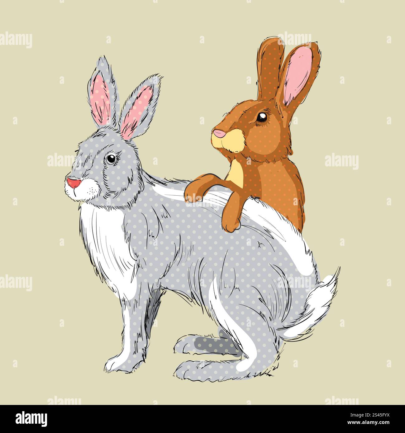 Easter bunnies on gray background Stock Vector