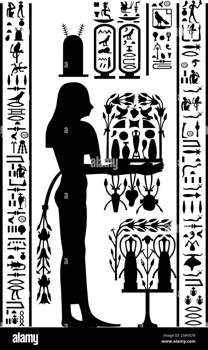Egyptian hieroglyphs and fresco. Vector illustration Stock Vector Image ...