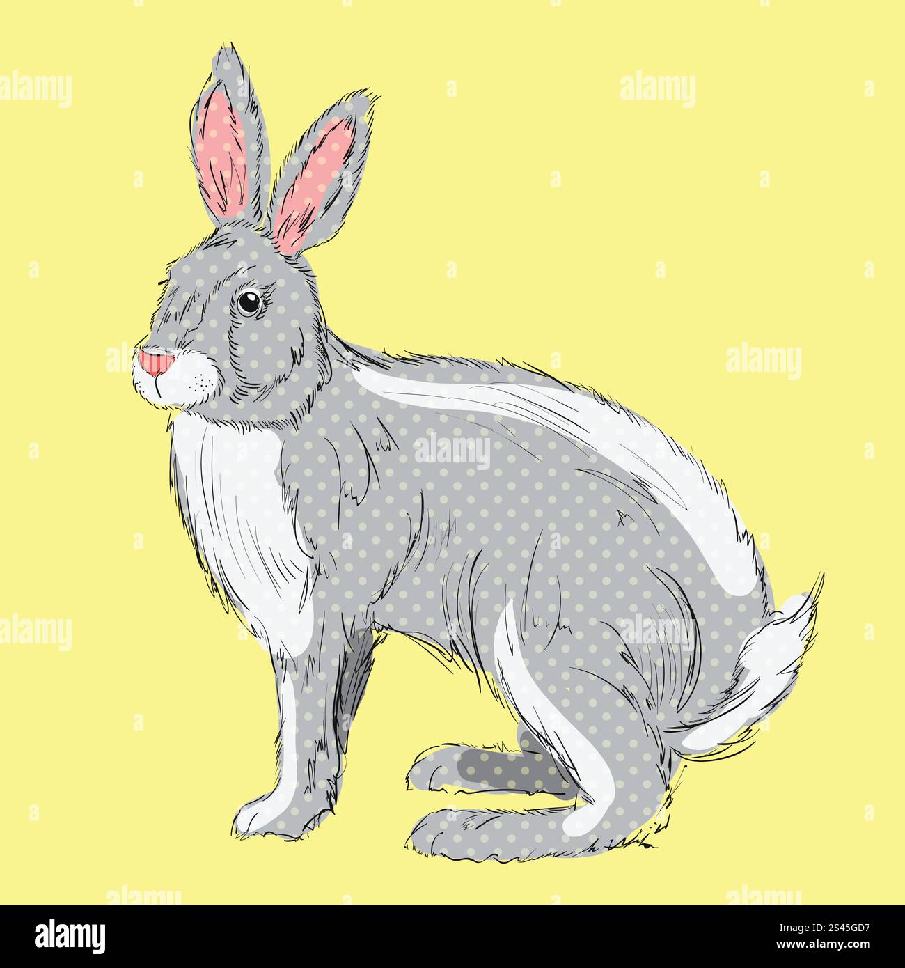 Hand drawn rabbit with polka dots on orange hi-res stock photography ...