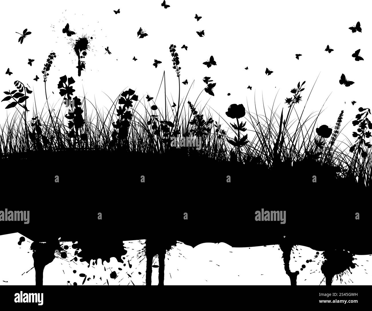 Abstract grunge vector background with grass and flowers Stock Vector ...