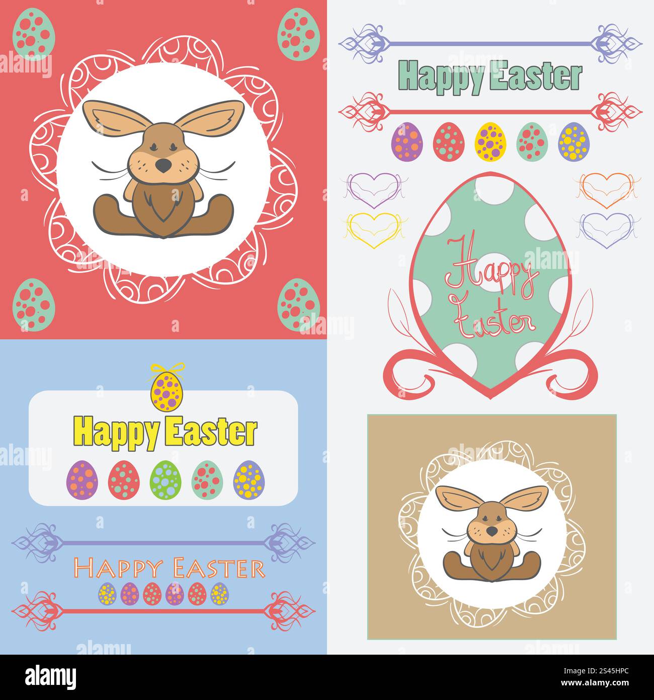 Set of easter bunny,ornaments and decorative elements Stock Vector